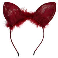 1pce Wine Red Fluffy Lace Bunny/Cat Ears Headband, Dress Up Costume Accessory