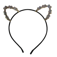 1pce Satin Bejewelled Cat Ears Headband, Dress Up Costume Accessory