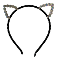 1pce Felt Bejewelled Cat Ears Headband, Dress Up Costume Accessory