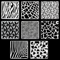 8pce Stencils Animal Print Set 13x13cm Plastic Reusable Tile Cut Template