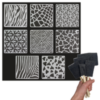 8pce Stencils with Foam Brush 5pce Set, Animal Print Reusable Painting Kit