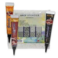 Henna Art Kit with 8pce Stencils Leaf Patterns Set 13cm & Trio of Colours Paste