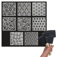 8pce Stencils with Foam Brush 5pce Set, Leaf Patterns Reusable Painting Kit