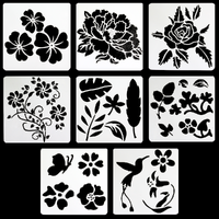 8pce Flower/Floral Stencils Set 13x13cm Plastic Reusable Tile Cut Template