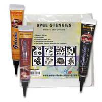 Henna Art Kit with 8pce Stencils Flower Florals Set 13cm & Trio of Colours Paste