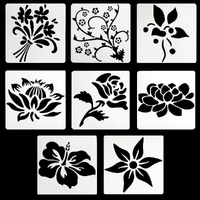 8pce Floral & Leaf Stencils Set 13x13cm Plastic Reusable Tile Cut Template
