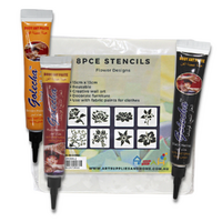 Henna Art Kit with 8pce Stencils Floral & Leaf Set 13cm & Trio of Colours Paste