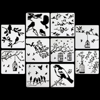 10pce Birds & Trees Stencils Set 13x13cm Plastic Reusable Tile Cut Template