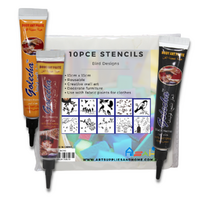 Henna Art Kit with 10pce Stencils Birds & Trees Set 13cm & Trio of Colours Paste