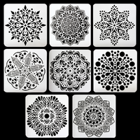 8pce Mandalas Stencils Set 13x13cm Plastic Reusable Tile Cut Template 1