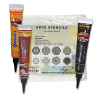 Henna Art Kit with 8pce Stencils Mandalas #2 Set 13cm & Trio of Colours Paste