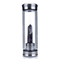 Amethyst Crystal Water Bottle 300ml Glass Drink Solid Gemstone Tower