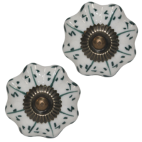 2pce Blue & White 1 Moroccan Door Handles Knobs Drawer/Wardrobe/Furniture