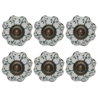 6pce Blue & White 1 Moroccan Door Handles Knobs Drawer/Wardrobe/Furniture