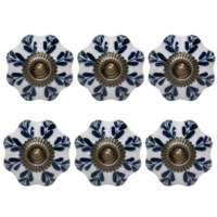 6pce Blue & White 2 Moroccan Door Handles Knobs Drawer/Wardrobe/Furniture
