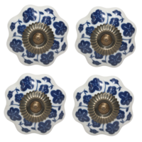4pce Blue & White 3 Moroccan Door Handles Knobs Drawer/Wardrobe/Furniture