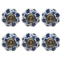 6pce Blue & White 3 Moroccan Door Handles Knobs Drawer/Wardrobe/Furniture
