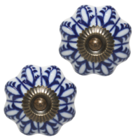 2pce Blue & White 4 Moroccan Door Handles Knobs Drawer/Wardrobe/Furniture