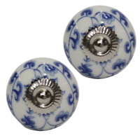 2pce Blue & White 5 Moroccan Door Handles Knobs Drawer/Wardrobe/Furniture