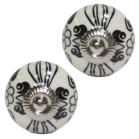 2pce Black & White Moroccan Door Handles Knobs Drawer/Wardrobe/Furniture