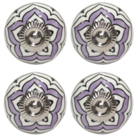 4pce Purple & White Moroccan Door Handles Knobs Drawer/Wardrobe/Furniture