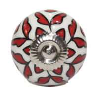 1pce Red & White Moroccan Door Handle Knob Drawer/Wardrobe/Furniture