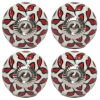 4pce Red & White Moroccan Door Handles Knobs Drawer/Wardrobe/Furniture