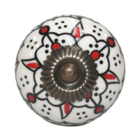 1pce Red & White 2 Moroccan Door Handle Knob Drawer/Wardrobe/Furniture
