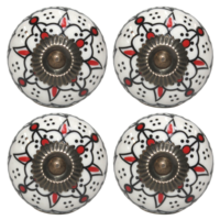 4pce Red & White 2 Moroccan Door Handles Knobs Drawer/Wardrobe/Furniture