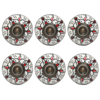 6pce Red & White 2 Moroccan Door Handles Knobs Drawer/Wardrobe/Furniture