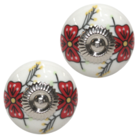 2pce Red & White 3 Moroccan Door Handles Knobs Drawer/Wardrobe/Furniture