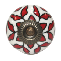 1pce Red & White 4 Moroccan Door Handle Knob Drawer/Wardrobe/Furniture
