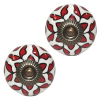 2pce Red & White 4 Moroccan Door Handles Knobs Drawer/Wardrobe/Furniture