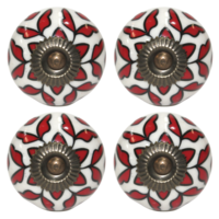 4pce Red & White 4 Moroccan Door Handles Knobs Drawer/Wardrobe/Furniture