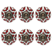 6pce Red & White 4 Moroccan Door Handles Knobs Drawer/Wardrobe/Furniture