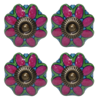 4pce Red & Blue Moroccan Door Handles Knobs Drawer/Wardrobe/Furniture