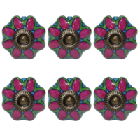 6pce Red & Blue Moroccan Door Handles Knobs Drawer/Wardrobe/Furniture