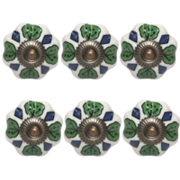 6pce Green & Blue Moroccan Door Handles Knobs Drawer/Wardrobe/Furniture