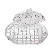 17cm Butter / Candy Jar Solid Glass with Lid Ribbed Vintage Retro Style Dish