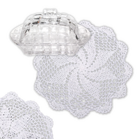 Etched Glass Butter Dish with Doily Placemats, Vintage Style Serving Dish Set
