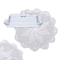 Slim Shaped Glass Butter Dish with Doily Placemats, Vintage Style Serving Dish Set