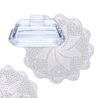Clear Glass Butter Dish with Doily Placemats, Vintage Style Serving Dish Set