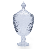 33cm Glass Candy Jar Bowl on Stem Ornate Engraved Design With Lid Parisian