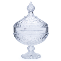 25cm Glass Candy Jar Bowl on Stem Ornate Engraved Design With Lid Parisian