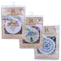 3x Embroidery Kits Set in Flower Bouquet Theme, Cross Stitch Thread Needle Set