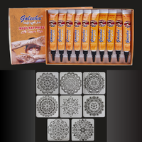 18pce Brown Henna Tubes Kit w/ Mandala Stencils Body Art Paste Cream Natural Dye