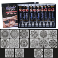18pce Black Henna Tubes Kit w/ Mandala Stencils Body Art Paste Cream Natural Dye