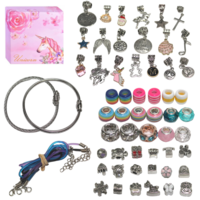 60pc Kids Bracelet & Necklace Making Kit DIY Jewellery Bands, Charms & Beads Set