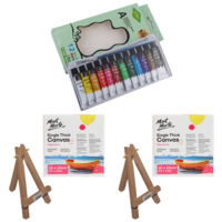 17pce Couples Painting Set Cute Miniature Canvas w/Easel Paints & Brush