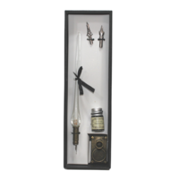 Dipping Pen Set Calligraphy Writing 5pce 20cm White Glass with Ink Bottle, Pen Holder & 3 Nibs
